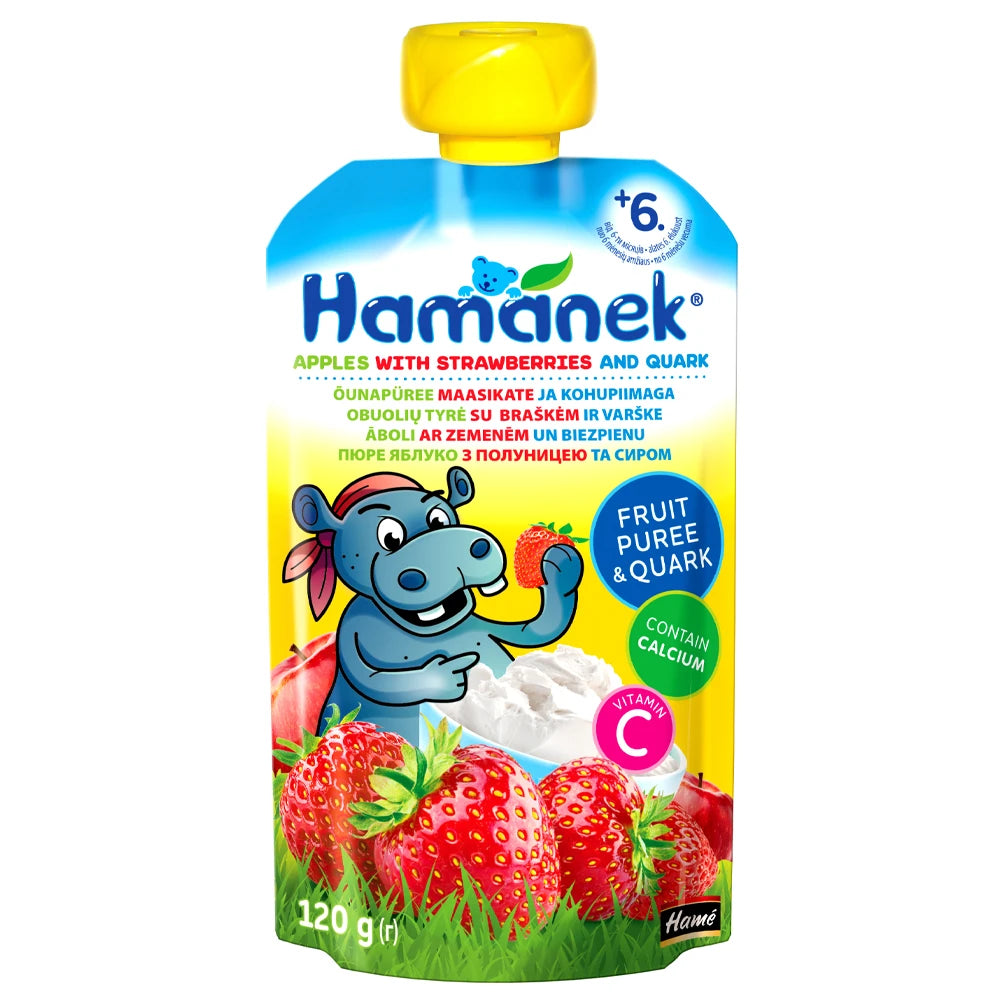 Hamanek Пюре яблоко, клубника, творог 120g