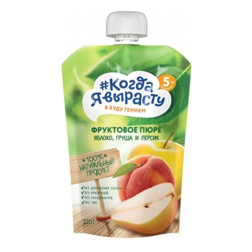Kogda ea virostu Пюре яблоко, персик, груша 220g