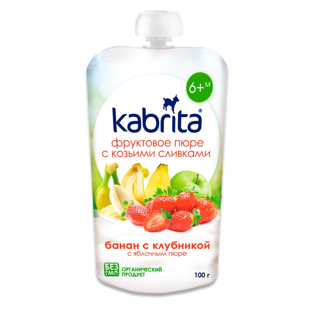 Kabrita Piure banana, căpșună, frișcă 100g Pouch (6+luni)