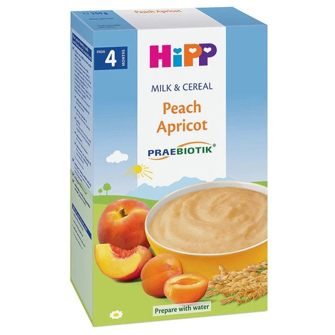 Hipp 2983 Terci prebiotic cu lapte, orez-porumb, piersic și caise (4 luni) 250g