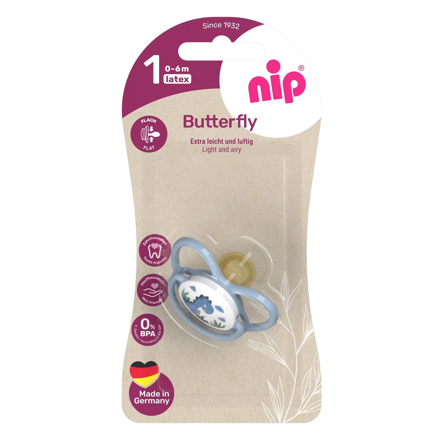 NIP Butterfly Suzetă latex, albastru, mărime 1 (0-6luni) N1