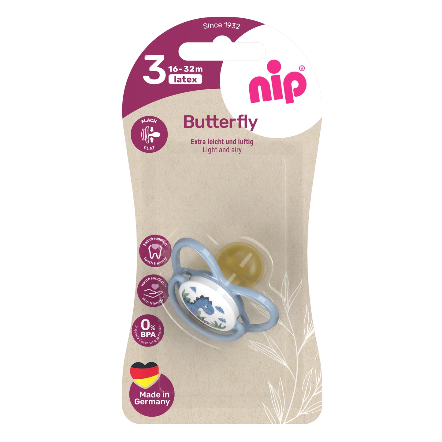 NIP Butterfly Suzetă latex, albastru, mărime 3 (16-32luni) N1