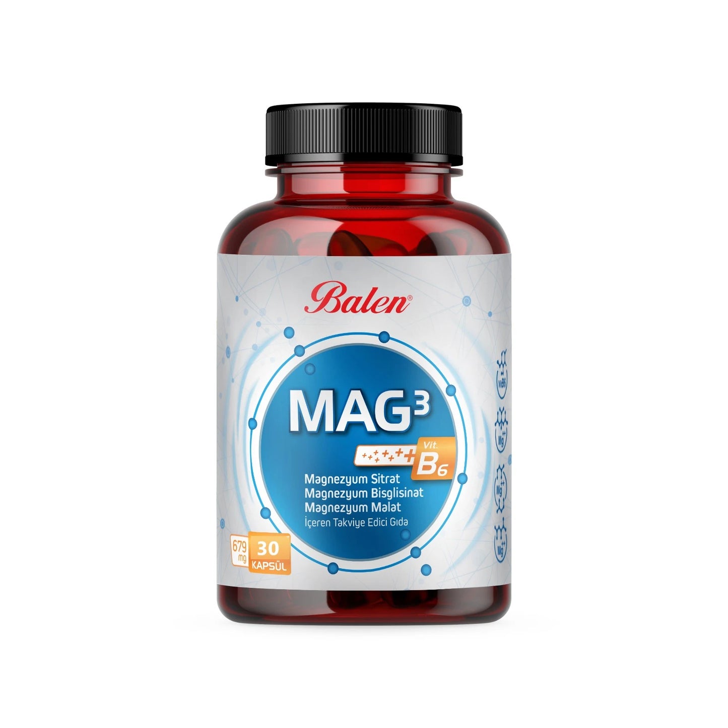Balen Mg-B6 (Mg sitrat,Mg bisglisinat,Mg malat +vit B6) 679mg caps. N30