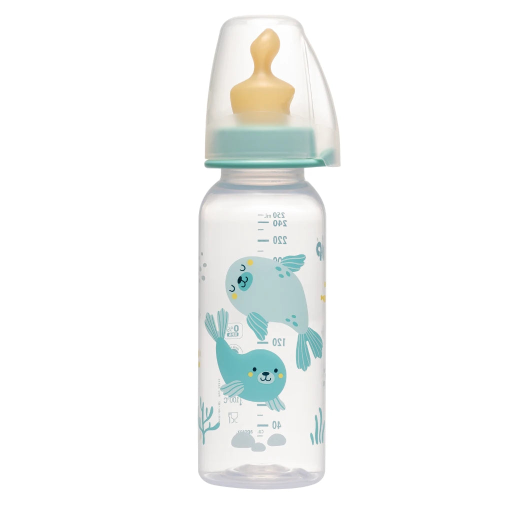 NIP Family Пластиковая бутылочка, поток S, зеленая, анатомическая соска, антиколиковая, латекс, размер 1, 250ml