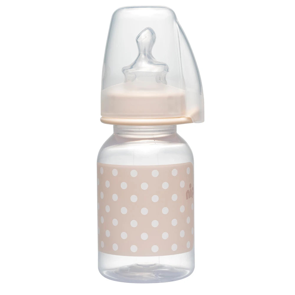 NIP Trendy Biberon din plastic, bej, tetina anatomică, anti-colici, silicon,  flux S, mărimea 1, (0-
