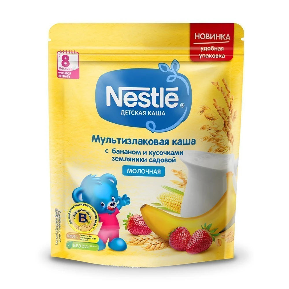Nestle Каша молочная злаковая с бананом и клубникой 220g