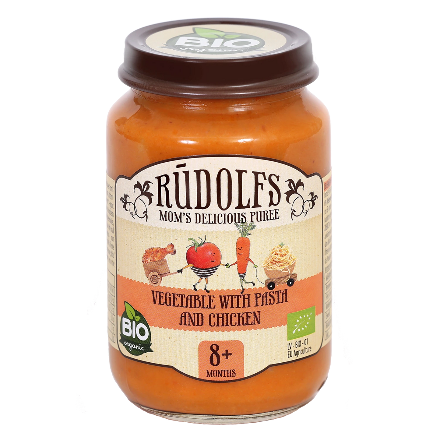 Rudolfs Organic Piure Legume cu paste și carne de pui 190g (8+)