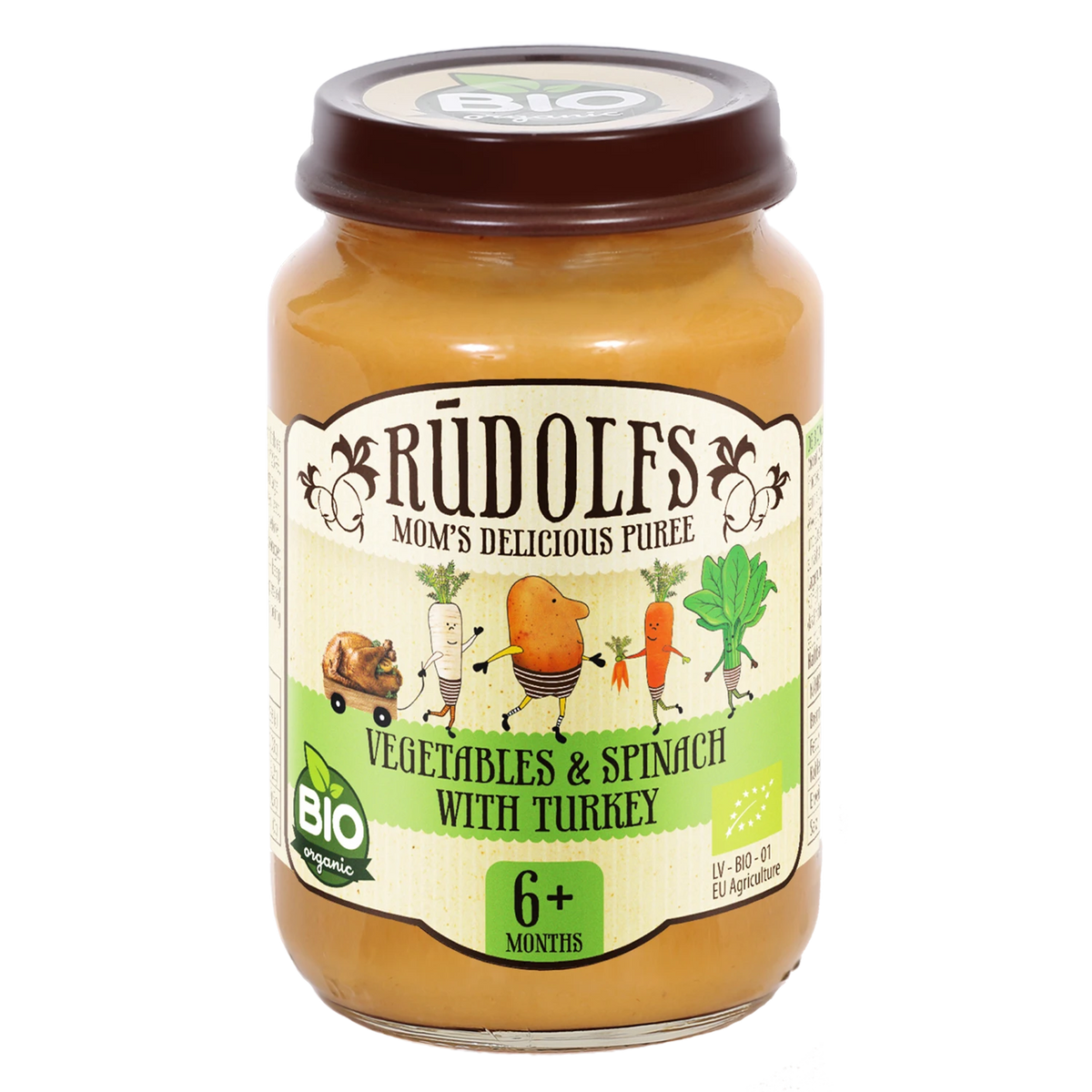 Rudolfs Organic Пюре из овощей с мясом индейки 190g (6+)