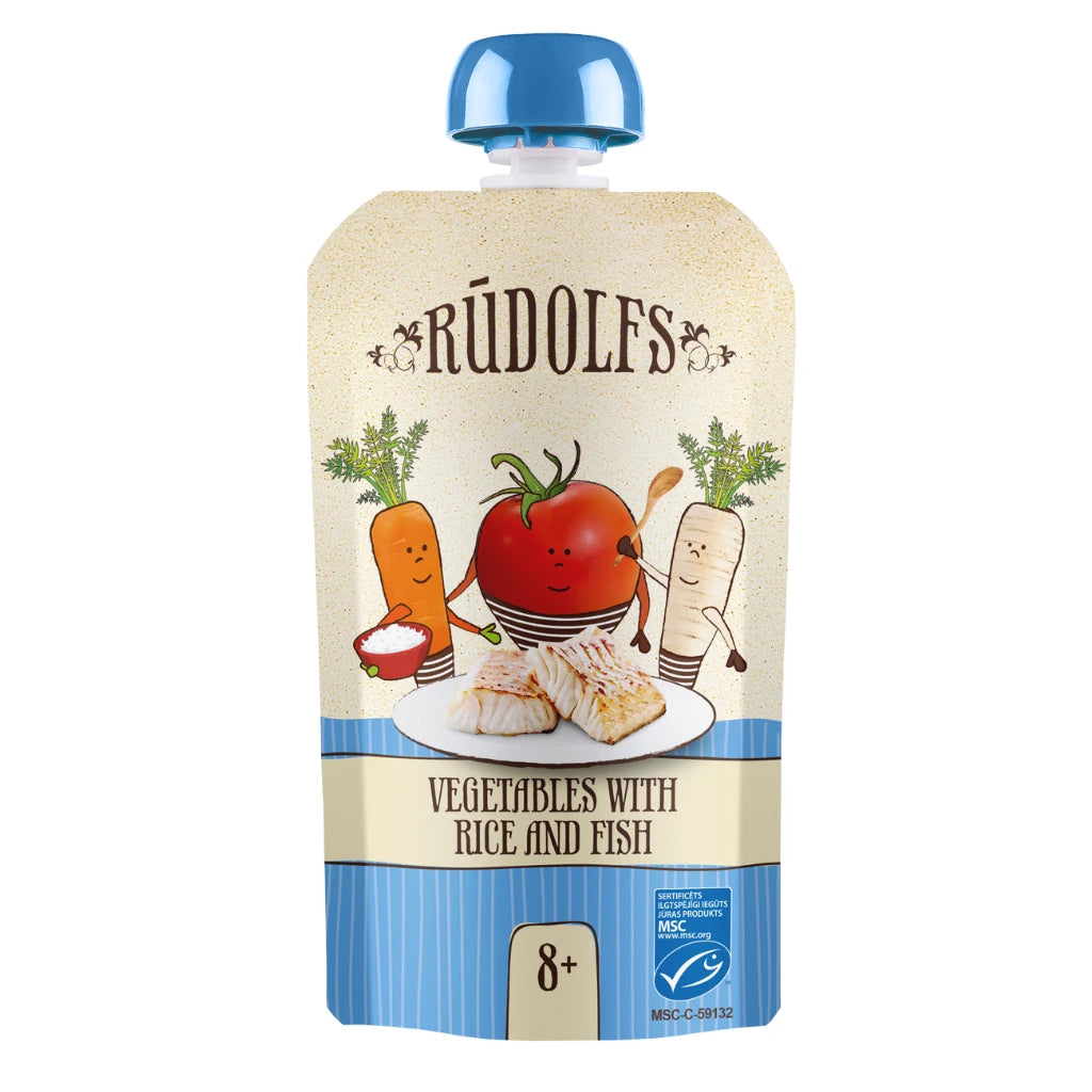 Rudolfs Organic Pouch Legume cu orez și peste 110g (8+)