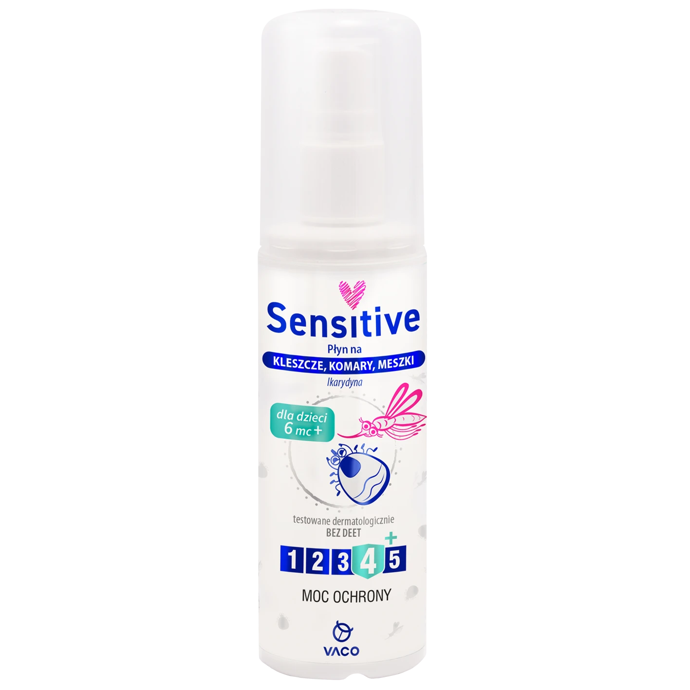 VACO Sensitive Spray contra țânțari, căpușe și musculite cu icaridin 10% pentru copii 6 luni+, 80ml