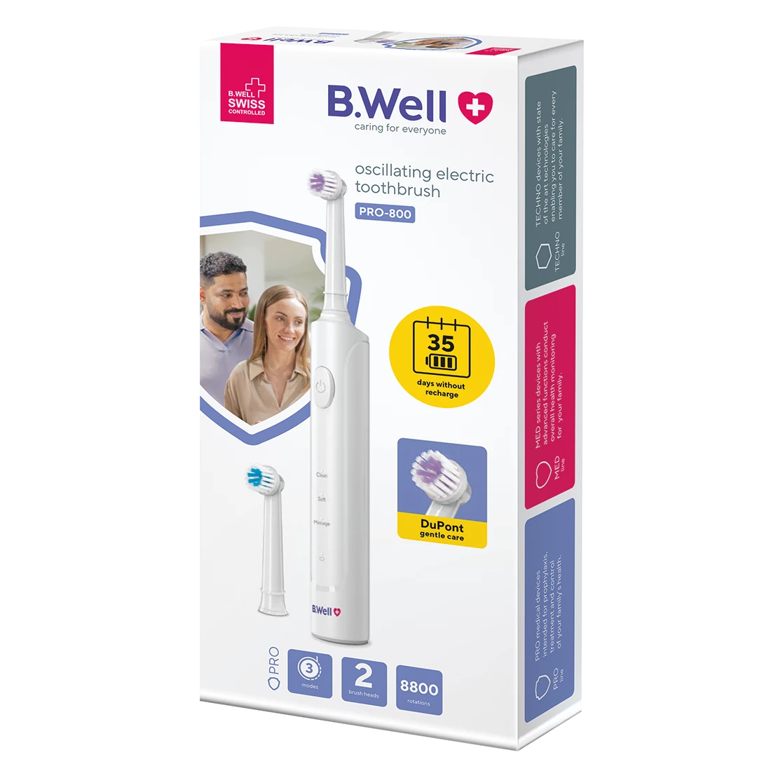 B.Well Sonic Perie electrica albă (2 perii, USB cablu, husă,fără adapter) (PRO-800)