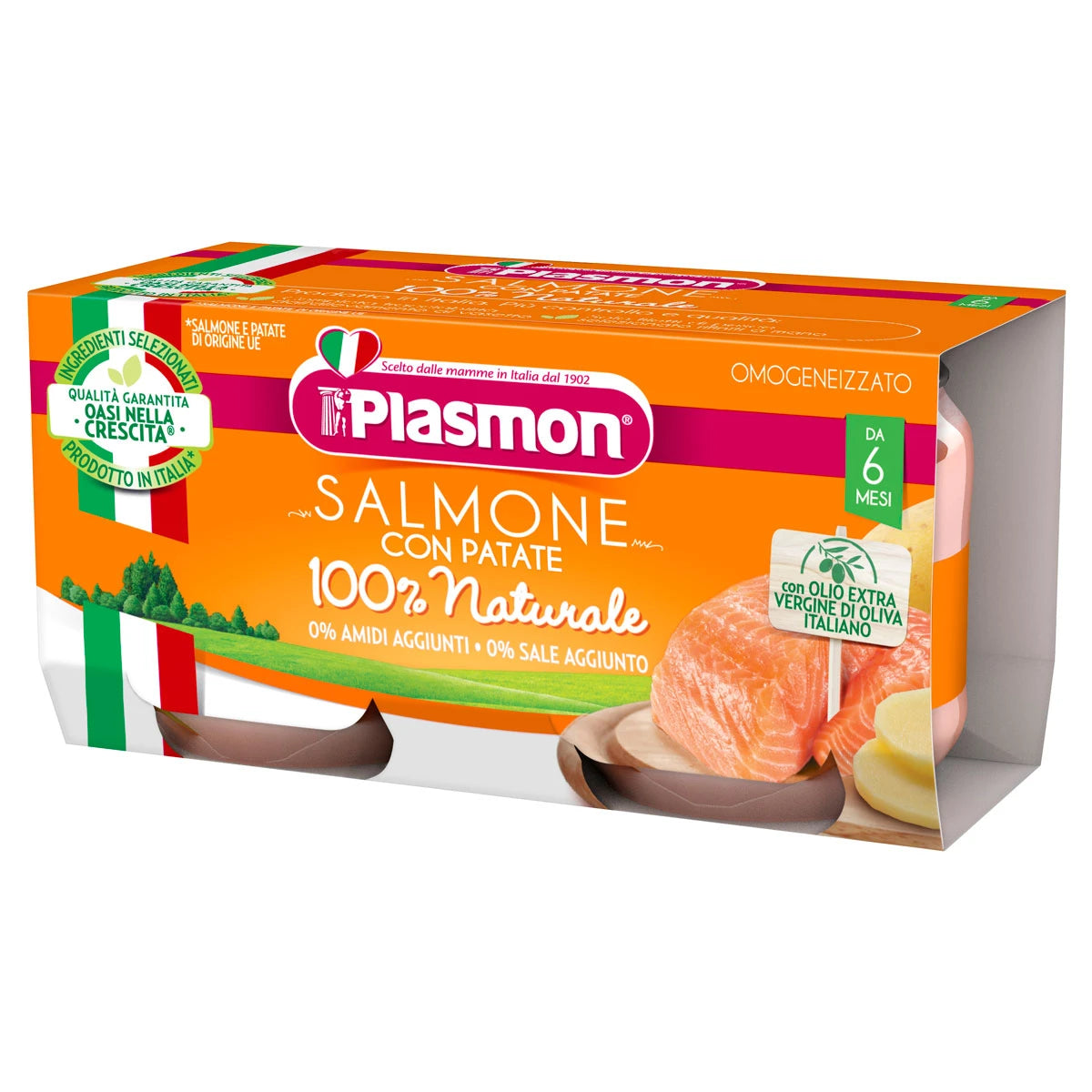 Plasmon Пюре гомогенизированное из лосося и овощей, +6 месяцев, 2x80g