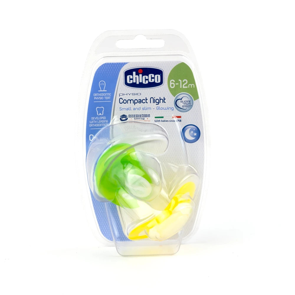Chicco Пустышка Compact Night ортодонтическая, силикон, унисекс, 6+, 2 шт (7483241)