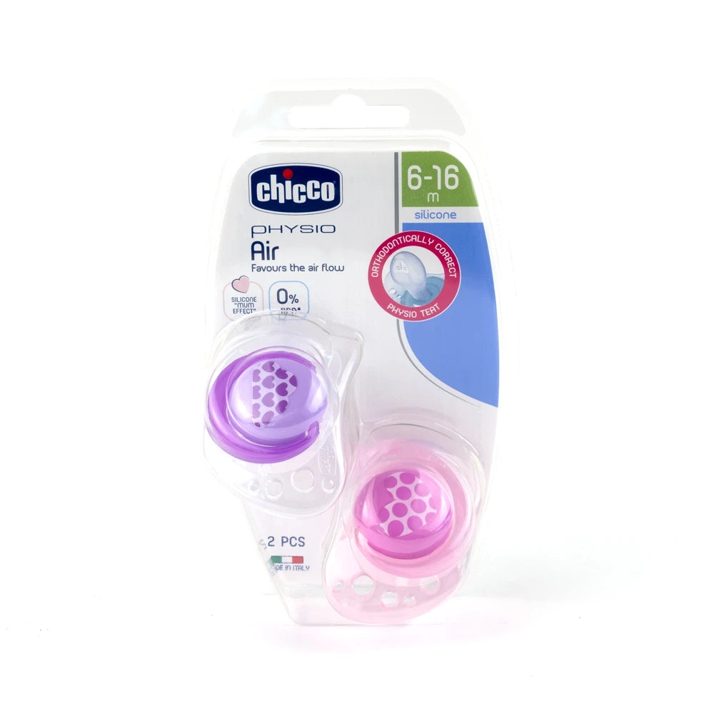 Chicco соска-пустышка Physio Air силиконовая для девочек, 6+, 2 шт. (7503211)