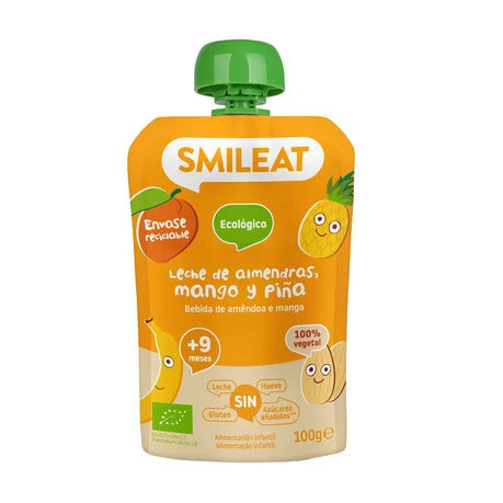Smileat Pouch organic din lapte de migdale,mango și ananas 9+ luni,100gr .