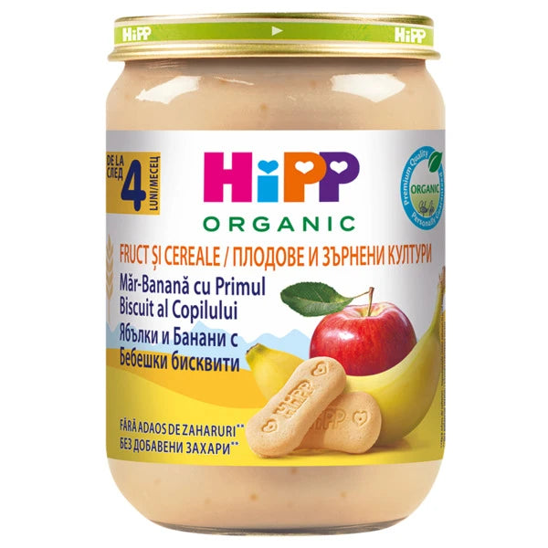 Hipp 4710 Pireu măr,banane,biscuiti și griu (5 luni) 190g