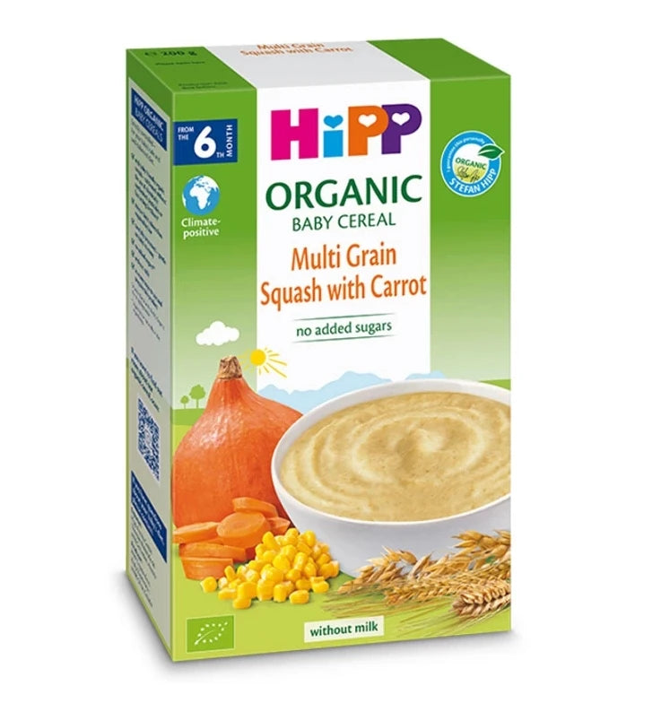 Hipp 2897 Terci organic fără lapte, multicereale cu dovleac și morcov (6 luni) 200g
