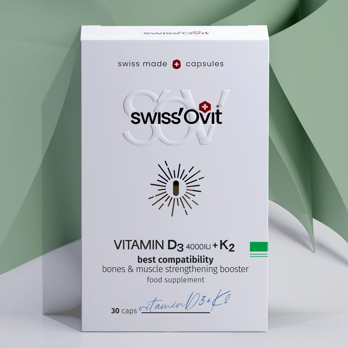 SwissOvit Vitamina D3 4000 UI + K2 - ambalajul vazut din fata